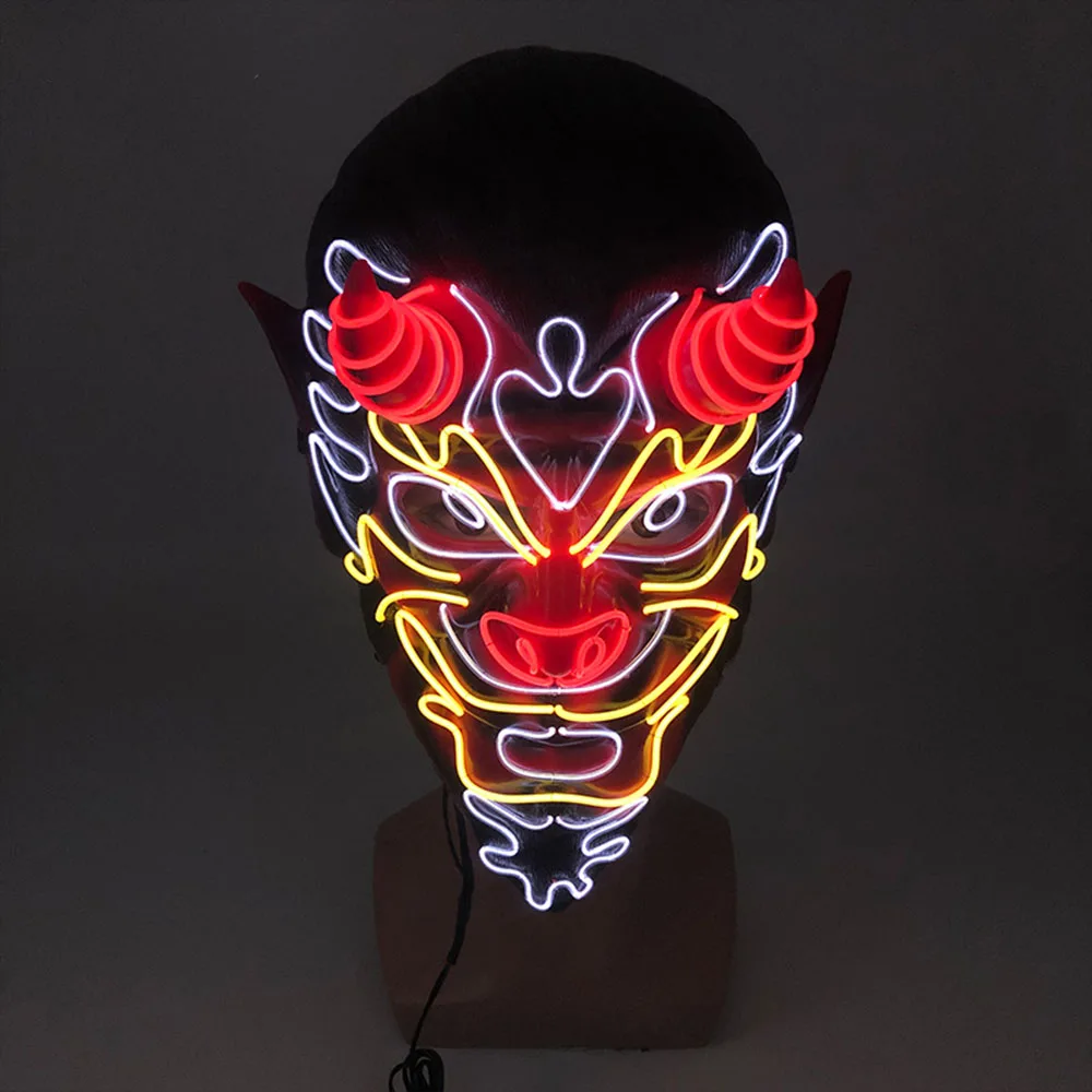 Divertente Halloween Light Up Cosplay Maschera di drago LED Maschera animale luminosa Festival Puntelli per costumi da festa Maschera per costumi al neon incandescente