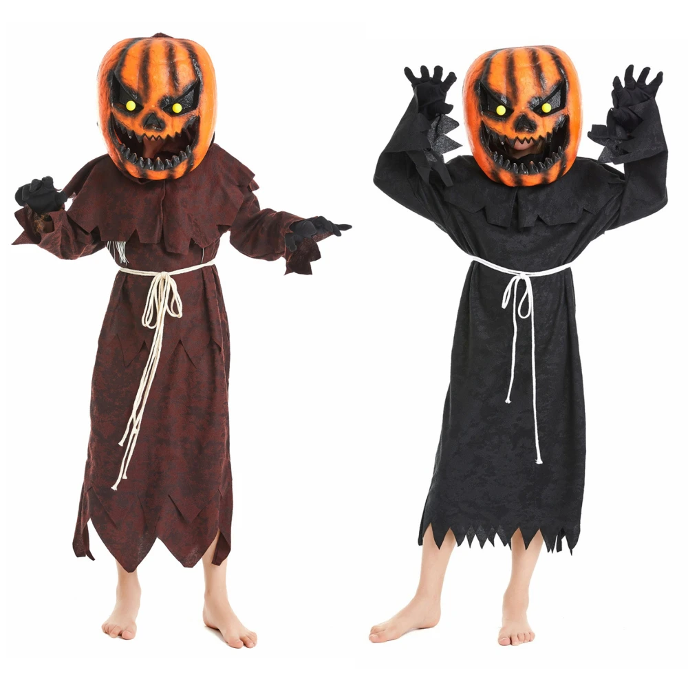 

Halloween Cosplay Costume Children Pumpkin Sets Child Scary Scarecrow Costume and Scary Horror Pumpkin Mask