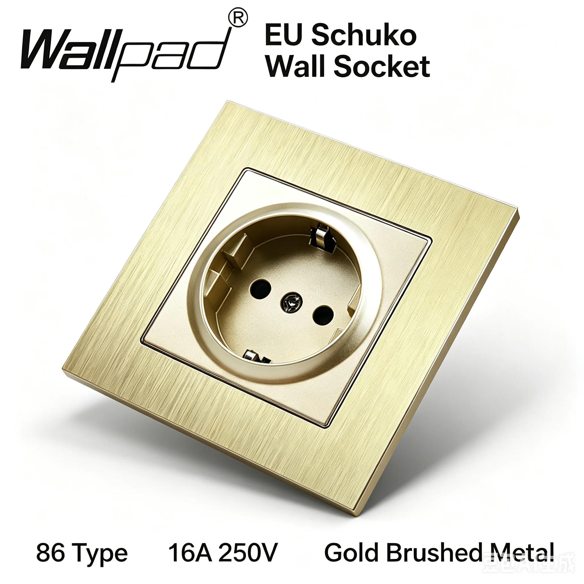 EU Schuko Socket 86 Type 16A 250V Flush Mount Anti-scratch Gold Brushed Metal Frame German Russian Outlet For Round Junction Box