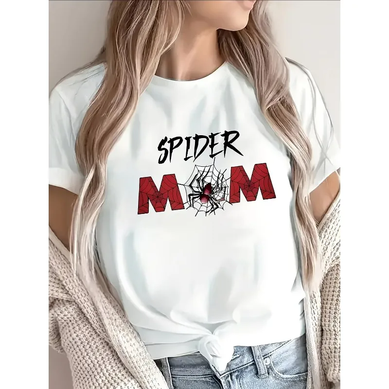 Women Spider Mom T-shirt with Eye-catching Pattern Casual Short Sleeved Top Is Perfect for Dining At Home or Outdoor Activities