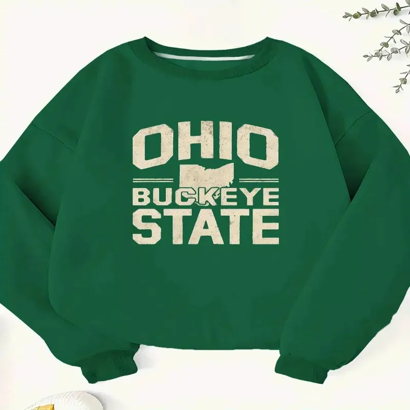 

Fall Winter Plus Size Sweatshirt for Women American Ohio State Buckeye Crew Neck Long Sleeve Sofe Cotton Fabric Trendly Y2k Top