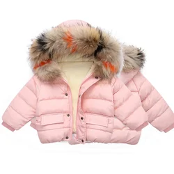 Baby Girl Boy Warm Outerwear 2023 Winter New Children Down Jacket Big Fur Collar Coat Kids Clothes Solid Thicken Girl Boy Jacket