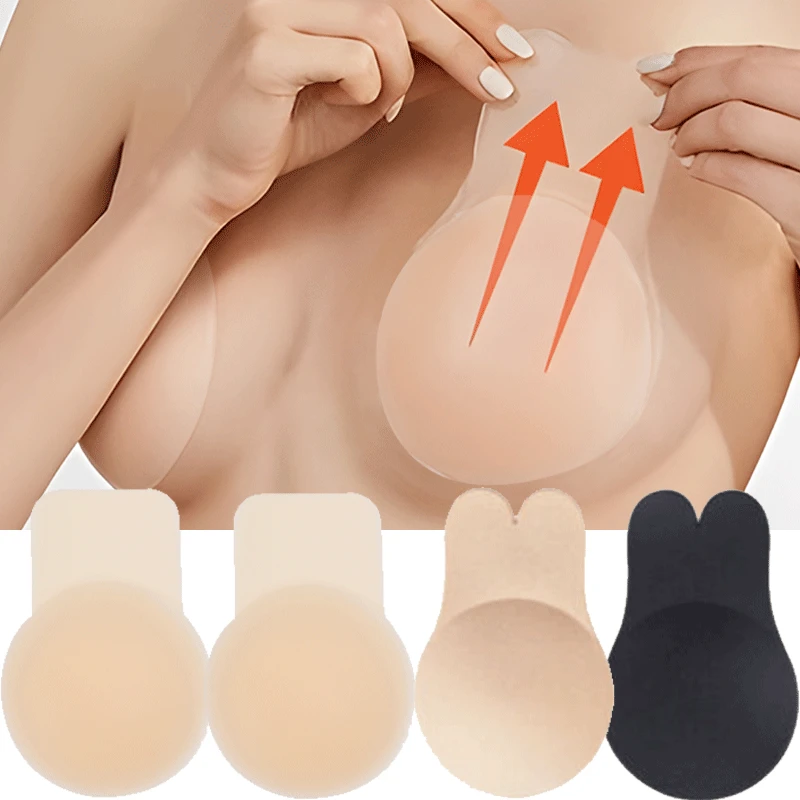 

2PCS Reusable Silicone Rabbit Ears Bra Push Up Bust Nipple Cover Invisible Self Adhesive Strapless Breast Stickers