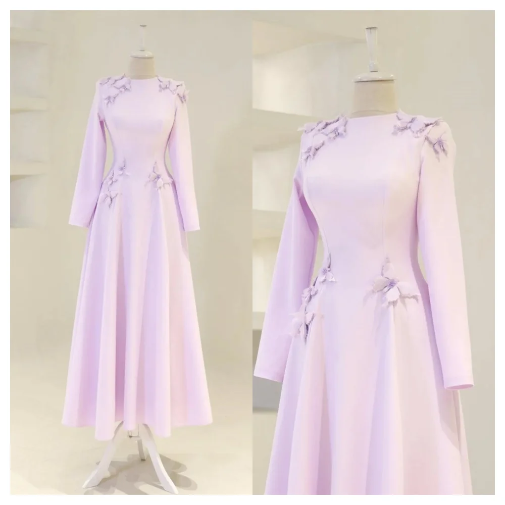 

Customized Exquisite Jersey Evening Dress Formal Crew Neck Long Sleeves Party Dress Fashion A-Line Floor Length Celebrity Gowns