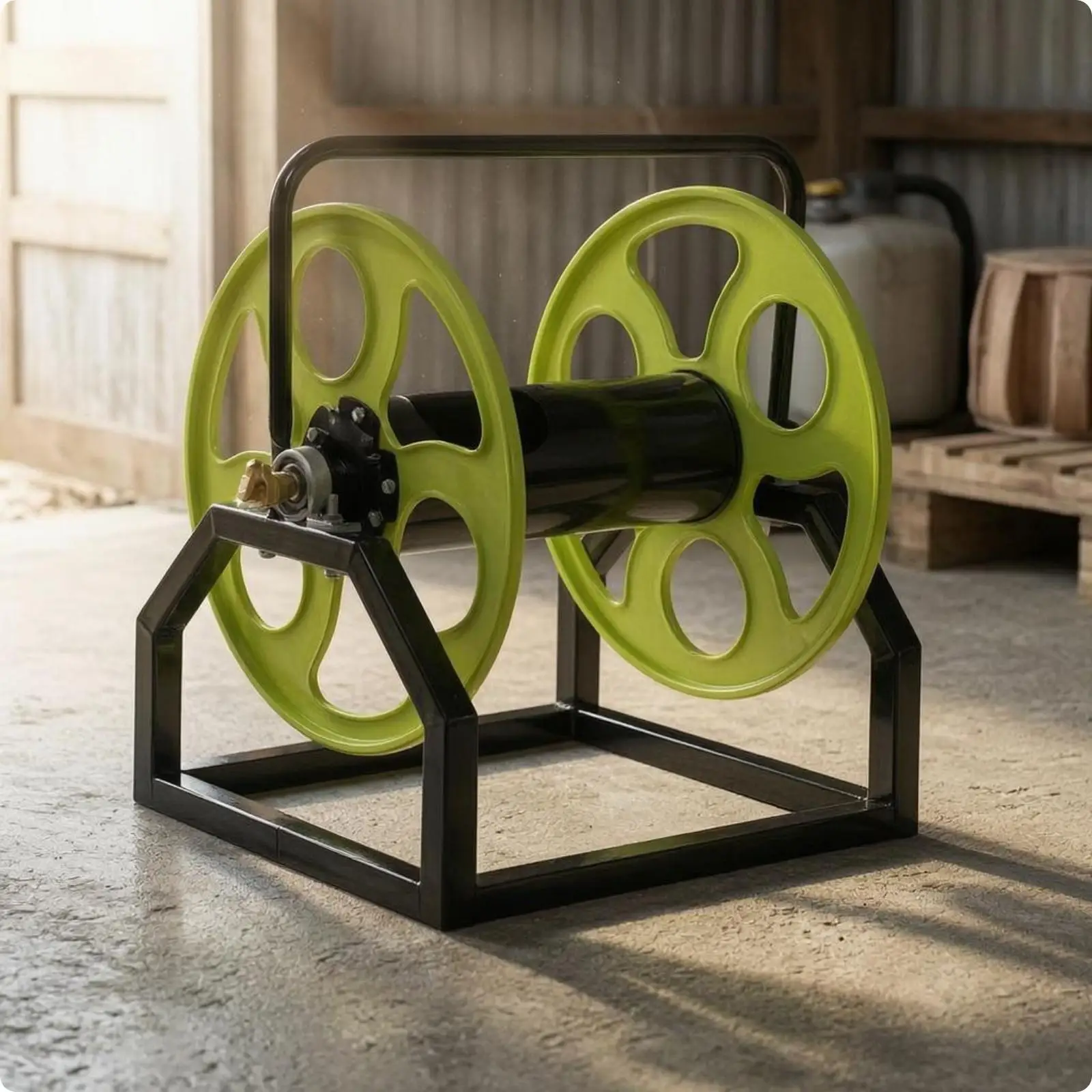 Drum Hose Reel Welded Steel Freestanding Hose Reel Heavy Duty Outdoor Equipment for Farmers, Gardeners, Farm, Watering, Car