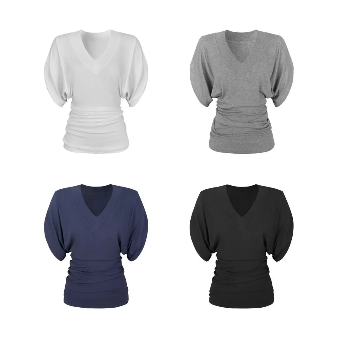 Luie stijl Los T-shirt met V-hals en korte mouwen Damesbasislaag Vleermuismouwen Cover-up + Kanten achterkant Tweedelige topset voor dames