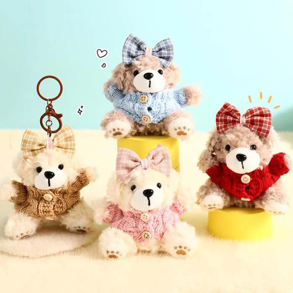 Bow Tie Sweater Doll Clothing Bow Sweater Bear Keychain School Bag Decor Biscuit Cookie Bear Plush Bear Key Ring