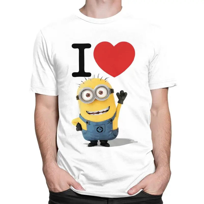 Custom I Love Minion Cartoon T Shirts Men 100% Cotton Tees Tshirts Short-Sleeve Fashion T-shirt Clothes