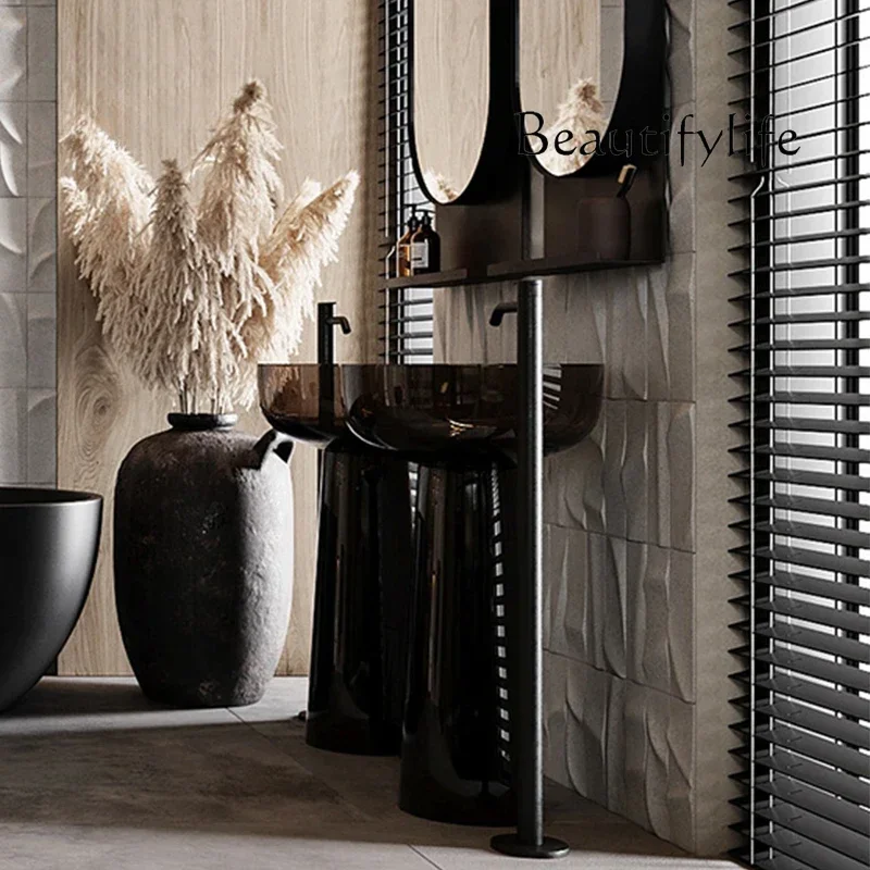 

A Transparent resin column basin Hotel bathroom Color round integrated floor type hand wash basin