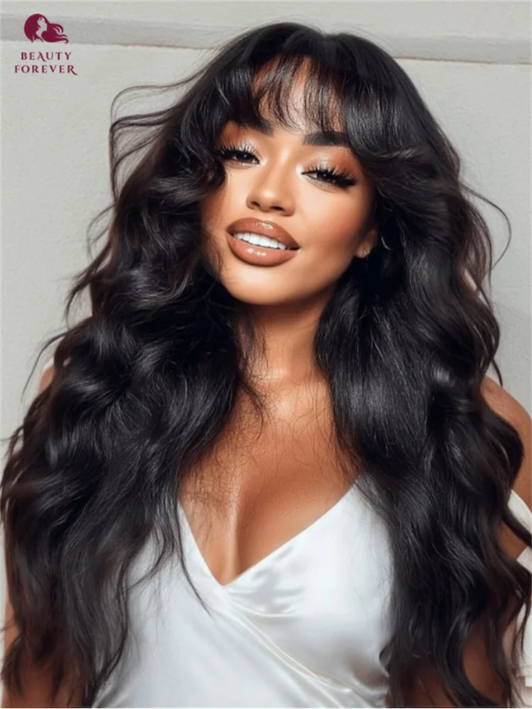

Beautyforever HD Transparent Lace Frontal Glueless Wig 13x4 Bang Curtanin Loose Wave Lace Front Human Hair Wig Ready to Wear
