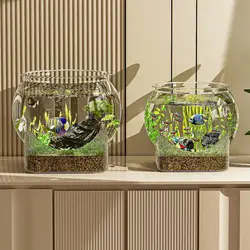 Clear Round Fish Bowl Aquarium Fish Tank Small Aquariums Flower Vase Centerpiece Desktop Aquarium for Betta Fish Turtle