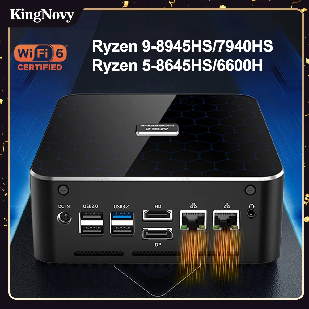 듀얼 2.5G LAN 데스크탑 게이밍 미니 컴퓨터, M600 게이머 미니 PC, AMD Rzyen 9 8945HS 7940HS Radeon 680M 2xDDR5 2xPCIe4.0, WiFi6 BT5.2