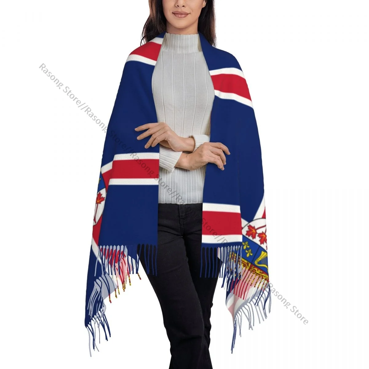 Lenço de borla grande 196*68cm pashmina inverno quente xale envoltório bufanda bandeira feminina do reino de canadá cachecóis de caxemira