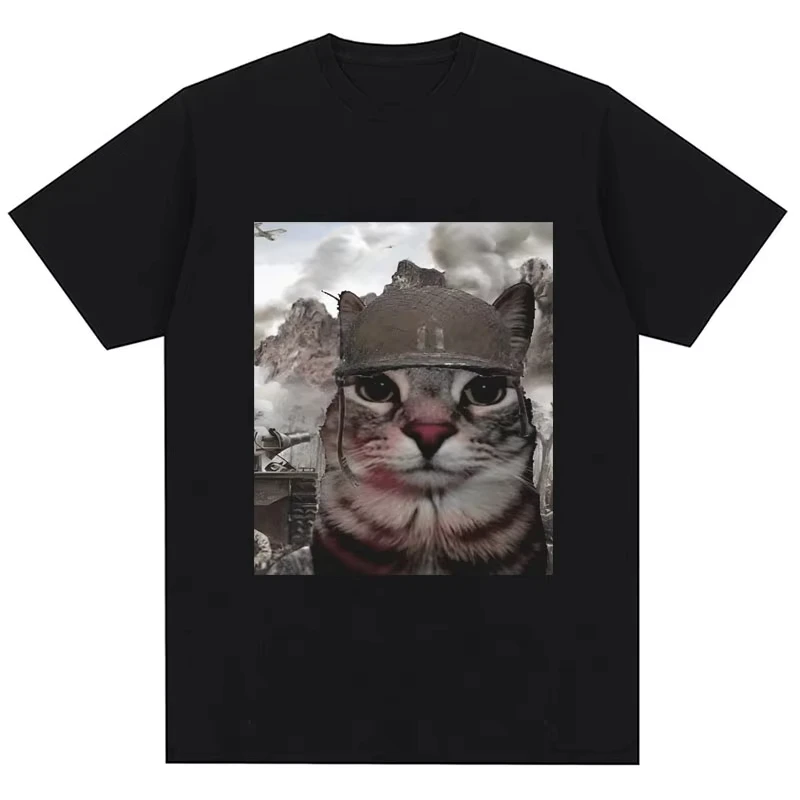 Thousand Yard Stare Cat Funny  T-shirt Humor Style Vintage High Quality T Shirt n Oversized Casual  Streetwear