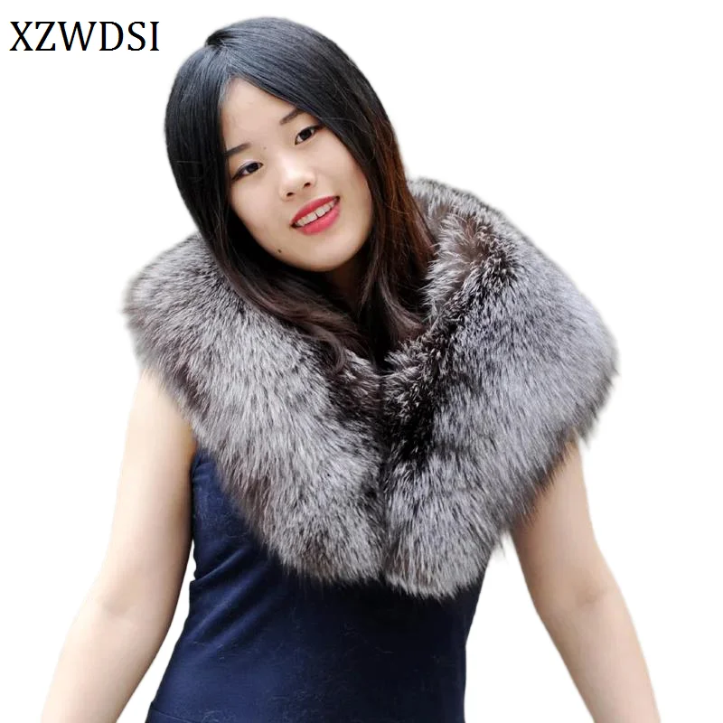 

Роскошный женский воротник натурального цвета, украшение для вечеринки, шарф из натурального серебряного лисьего меха