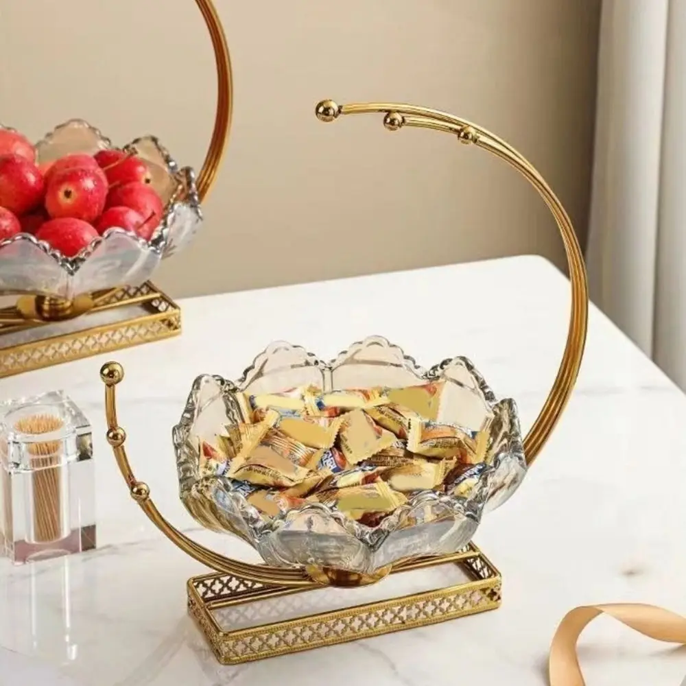 

Стеклянная фруктовница в форме цветочной корзины с металлическим каркасом, большая вместимость, европейский стиль, декоративная тарелка для сухофруктов, для вечеринок