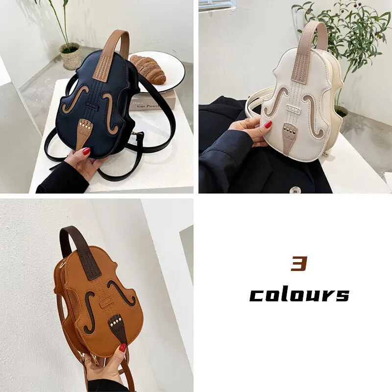 Fashion Creative Violin Female Crossbody Bag PU Leather Violin Shape Small Backpacks for Women Sewing Thread Shoulder Bag 2023