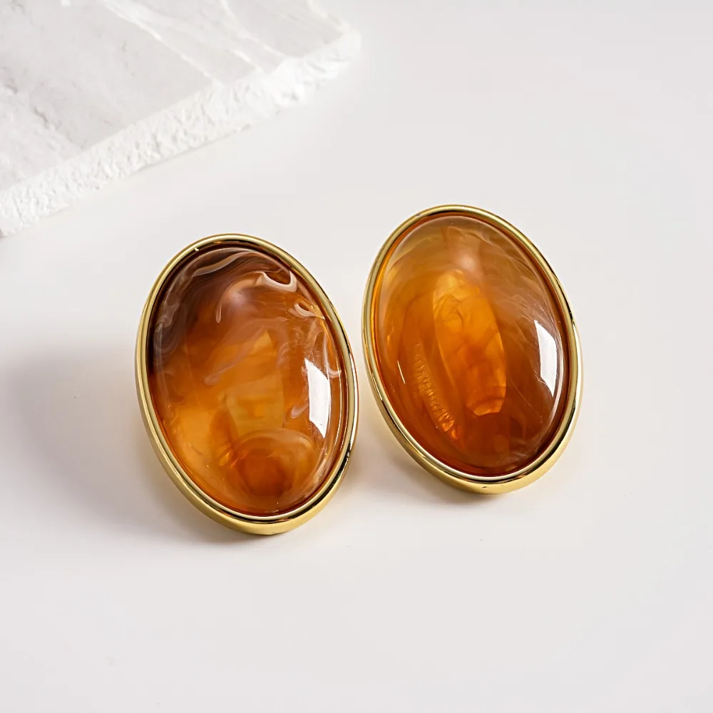 Smudging Effect Retro Oval Geometric Stud Earrings Multicolor Sweet Acrylic Stud Earrings Smooth Surface Women Earrings