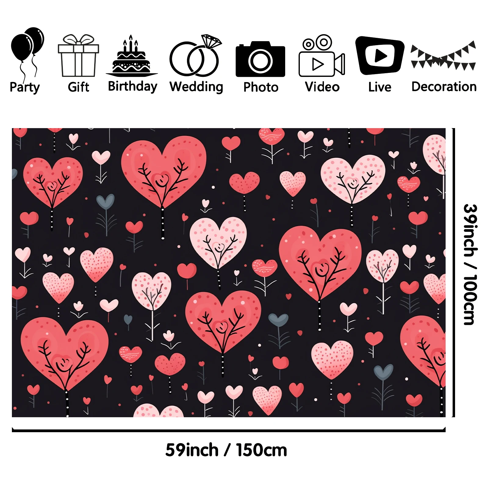 1PCS 100x150cm Valentine'S Day(40) Theme Backdrop,Photography Background,Used To Gifts,Activities Or Other Party Decoration