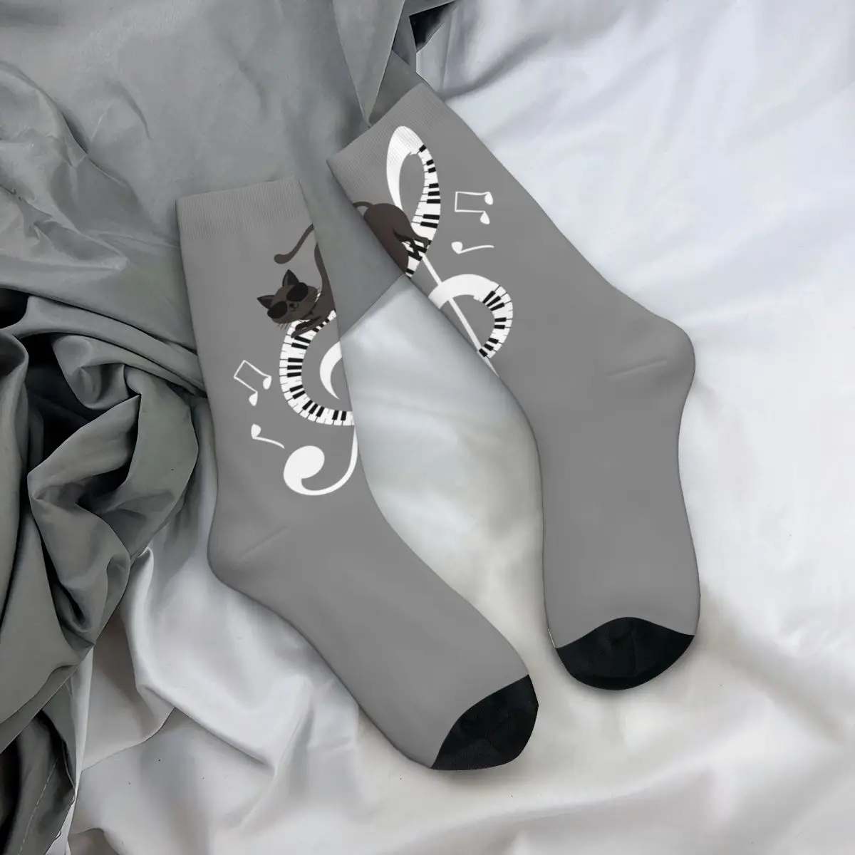 

Couple Socks Cats Playing Piano in Note Stockings Winter Funny High Quality Socks Pattern Outdoor Sports Non Skid Socks