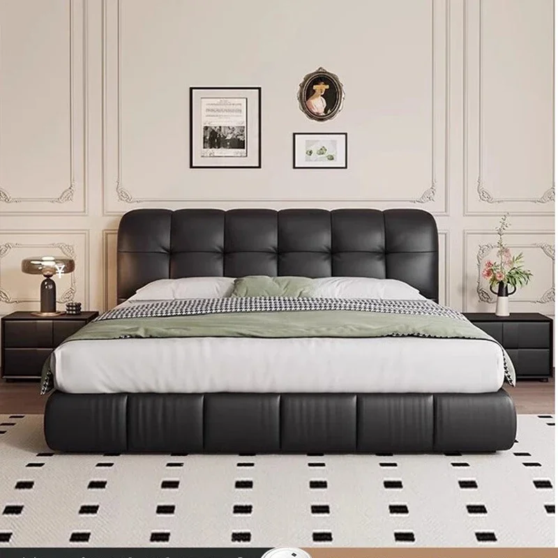 Ltalian Style Black Puff Bed Modern Wedding Soft Light Luxury Double Bed Christmas Reading Cama Casal Space Saving Furniture