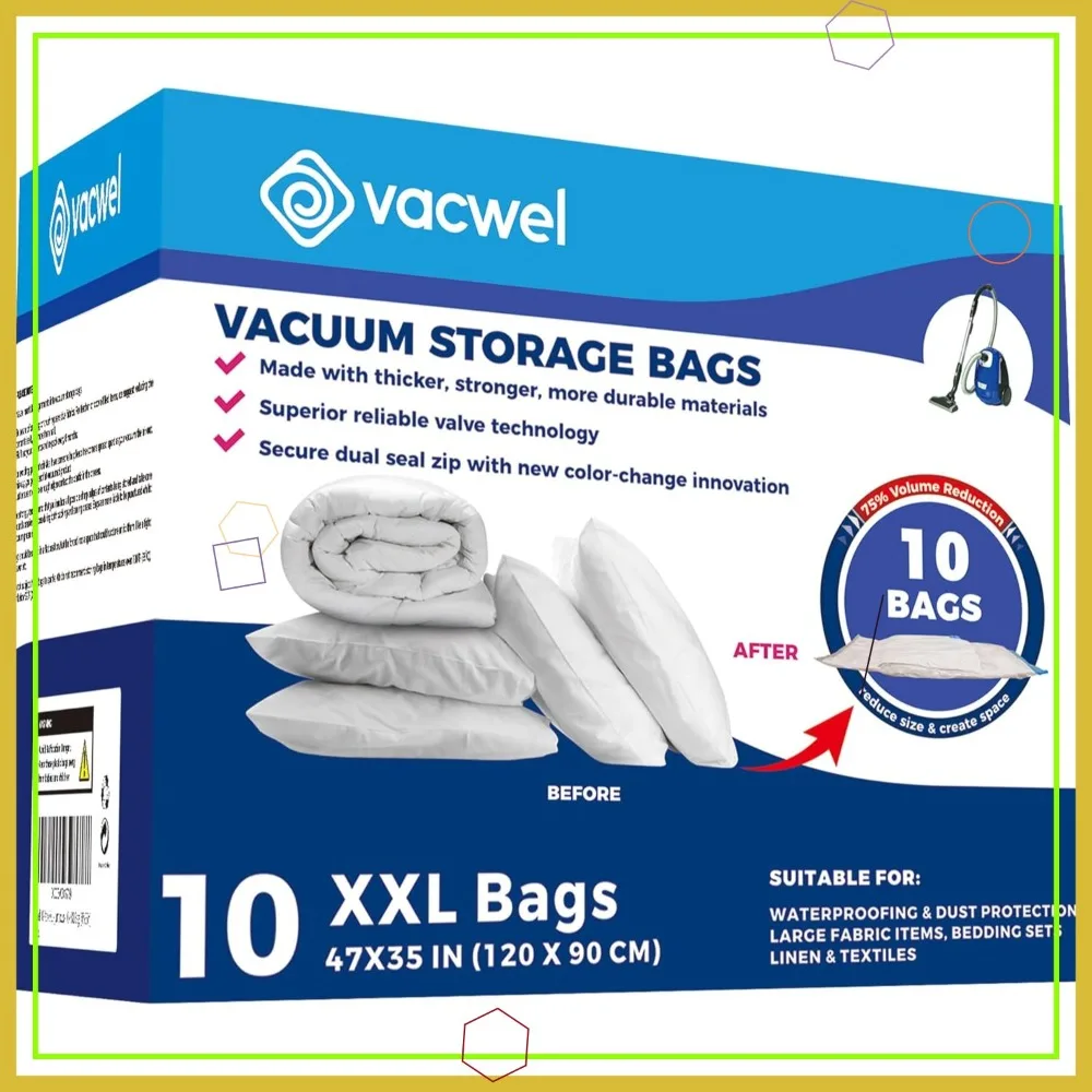 

10-Pack XXL Vacuum Storage Bags for Clothes, Comforters, Blankets - Save Space Post-Winter