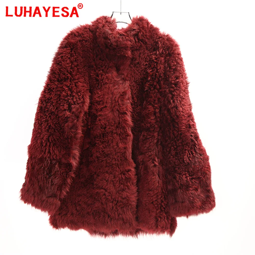 NO STOCK, DON'T PAY IT 2024 Tuscany Sheepskin Fur Shearling Coat Women Winter Thicken Red Warm Real Lamb Fur Shearling