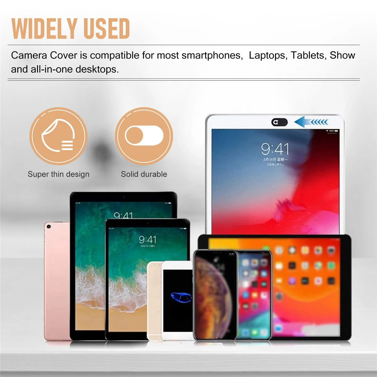 Penutup kamera web Laptop geser 12 Pak, penutup kamera Laptop sangat tipis untuk MacBook, iPhone, komputer, Laptop, Dell, PC