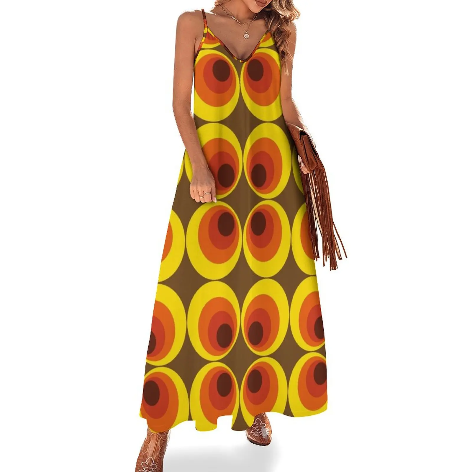 70s, 80s funky vintage circle pattern Sleeveless Long Dress dress summer 2025 women Women's summer dress