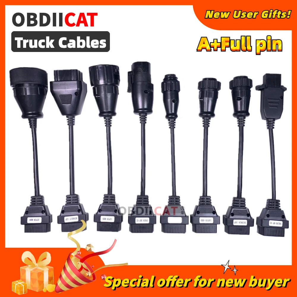 

Newest Full Set 8 Truck Cables TCS OBD2 Diagnostic OBD OBDII OBD 2 Connecter Cable Set