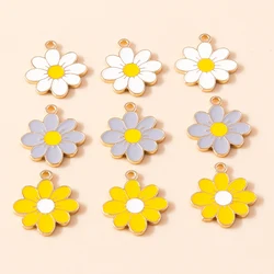 10pcs 19*21mm Enamel Daisy Flower Charms for Necklace Pendant Earring DIY Colorful Mini Charms Handmade Jewelry Finding Making