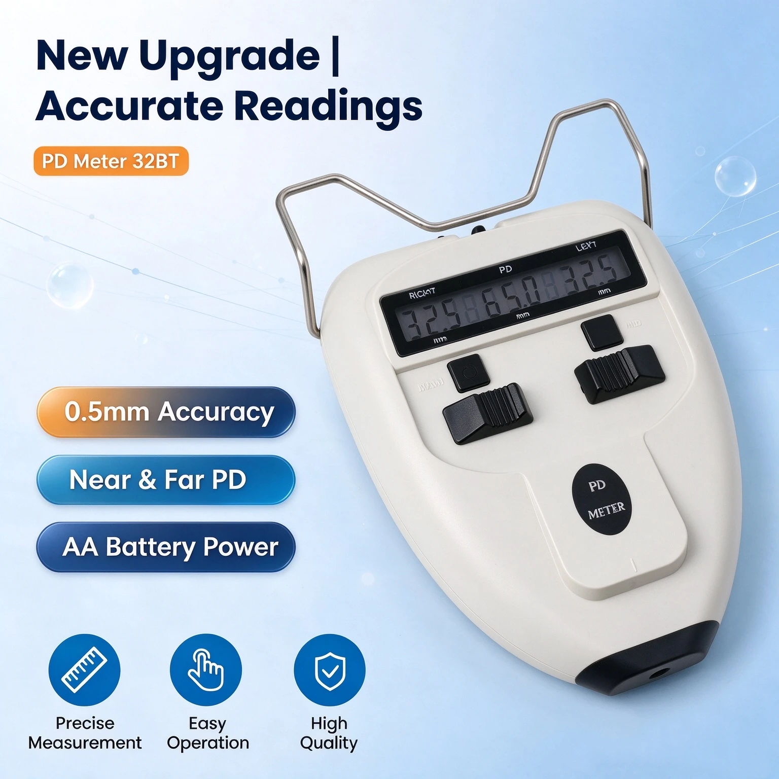 Digital PD Meter 32BT Optical Pupillometer AA Battery Operated Near & Far Pupillary Distance Measuring Tool for Optometry Shop