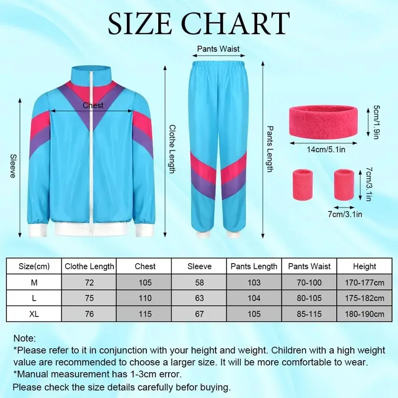 

♛2026♛ Costume 80s Fancy Dress Men Women with Headband Wristbands Fancy Dress 80s 90s Outfits Fashion Retro Tracksuit for Hall❤