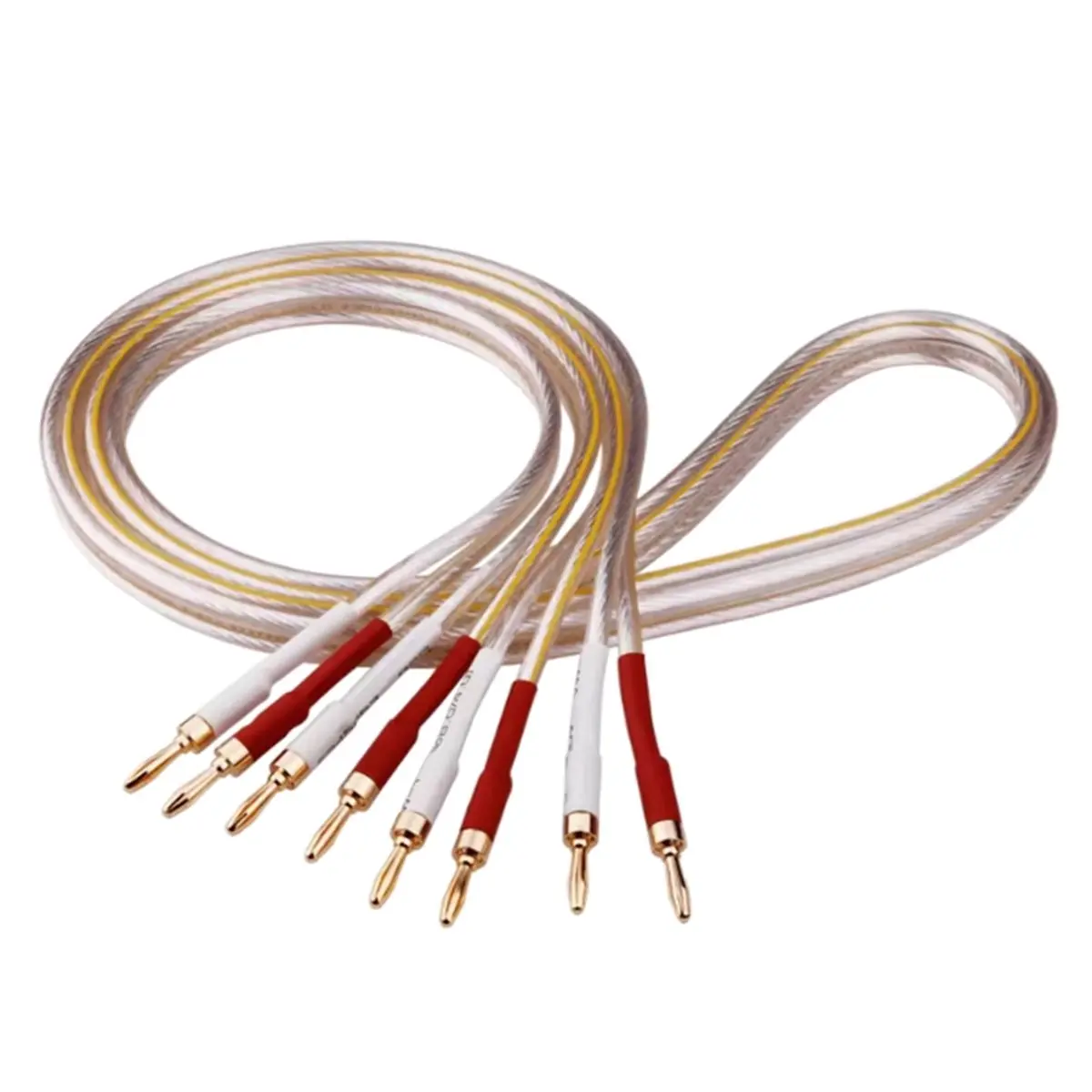 DT90 New Hifi Silver Plated Speaker Cable 3.5mm Gold-Plated Banana Plug 4 to 4 Audio Cable for DVD,Blu-Ray,Decoder,CD Player Etc