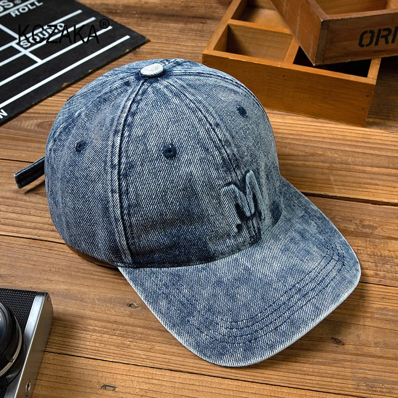 KCZAKA Brand Washed Cotton Baseball Caps Vintage M Letter Soft Top Denim Cap Ladies Casual Street Fashion Sun Hats Bone Caps