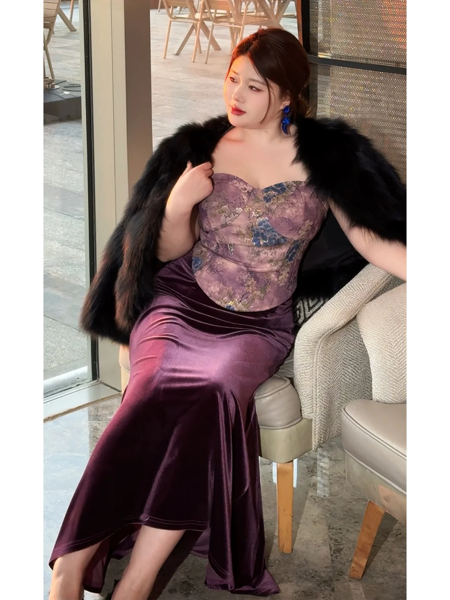 

DMcc Large Size Women's Faion Set with ter Top And Skirt in Autumn Winter Chinese Sle plus Size Clothing