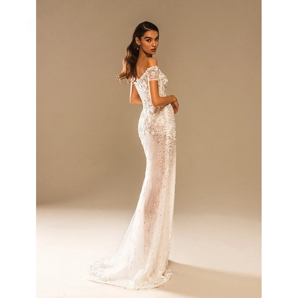 Off The Shoulder Wedding Dresses For Women 2026 Sweetheart Appliques Beading Sequined Vestidos De Novia Split Bridal Gowns