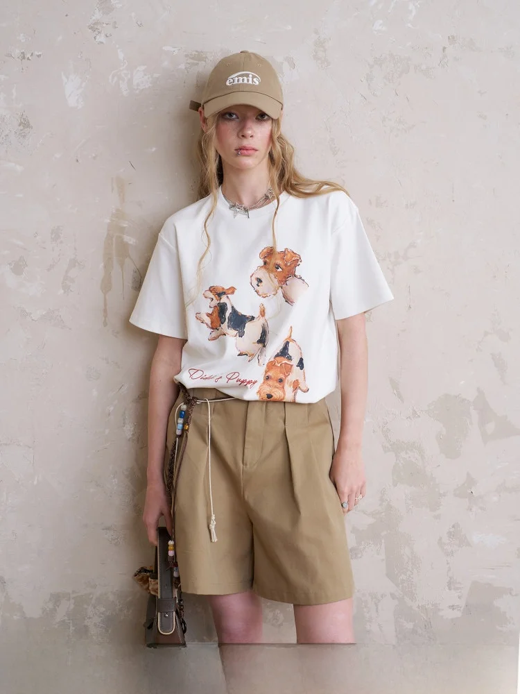 

Женская свободная футболка DIDDI MODA с коротким рукавом и круглым вырезом, с милым принтом, летняя, с эффектом похудения, дизайн с изображением позы собаки