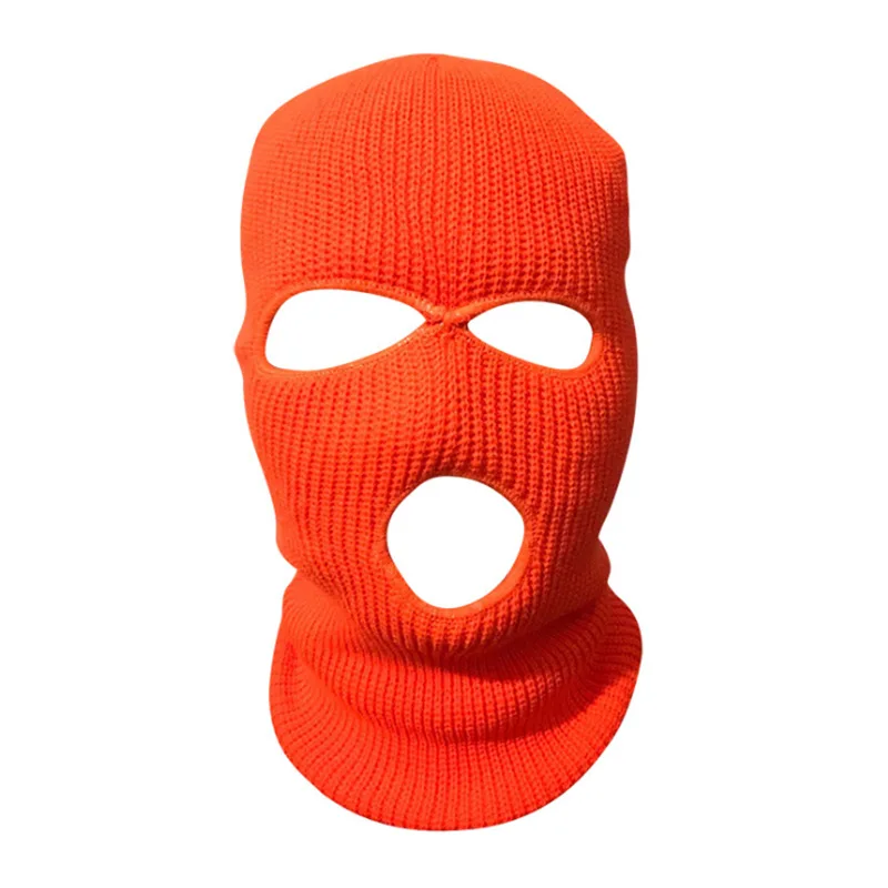 Full Face Cover Ski Mask Hat 3 Holes Balaclava Windproof Knit Beanies Bonnet Winter Warm Unisex Caps Orange