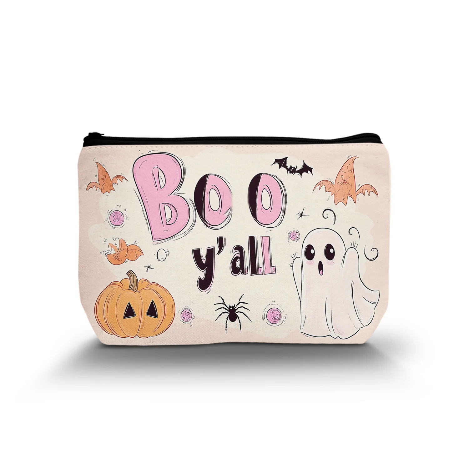 1 Pc Boo Yall Print Makeup Storage Bag Halloween Travel Cosmetic Bag For Women Teen Outdoor Beach Versatile 8.66x5.51Inch