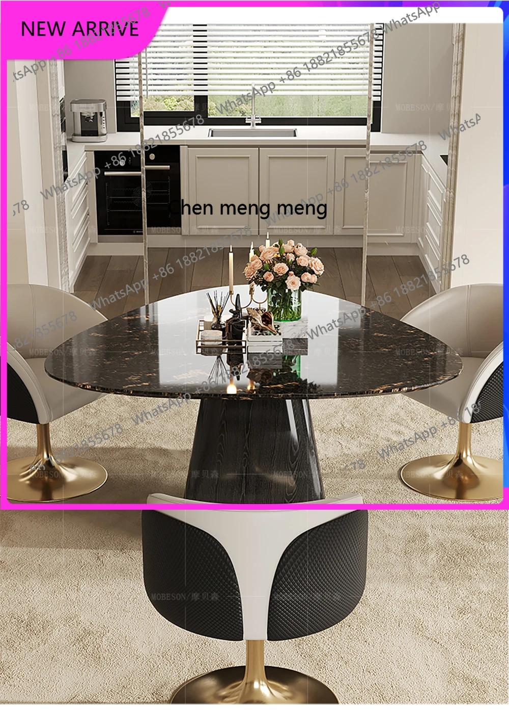 

Italian high-end solid wood bright galaxy natural luxury stone dining table household, triangular dining table H