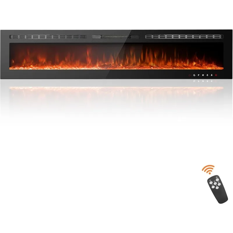 80 inch Ultra-Thin Electric Fireplace Recessed Wall Mounted Touch Screen Control Panel/Remote Control-Timer,Realistic 5 Flame