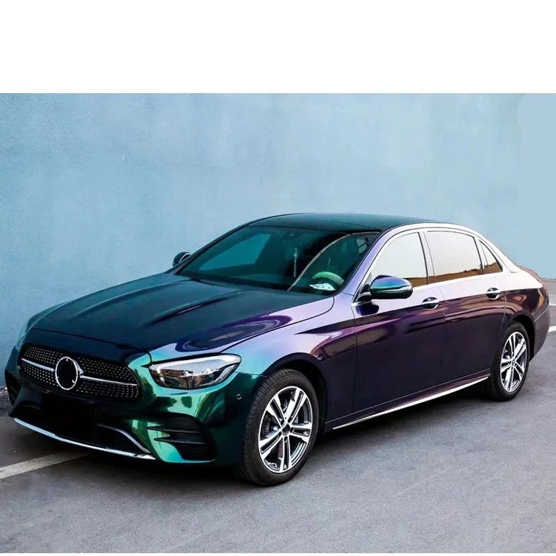 Hot Koop PET Glossy Diamond Groen Paars Kameleon Auto Vinyl Wrap Film 1.52*18 m Roll Body Kleurverschuiving verandering Vinyl Sticker