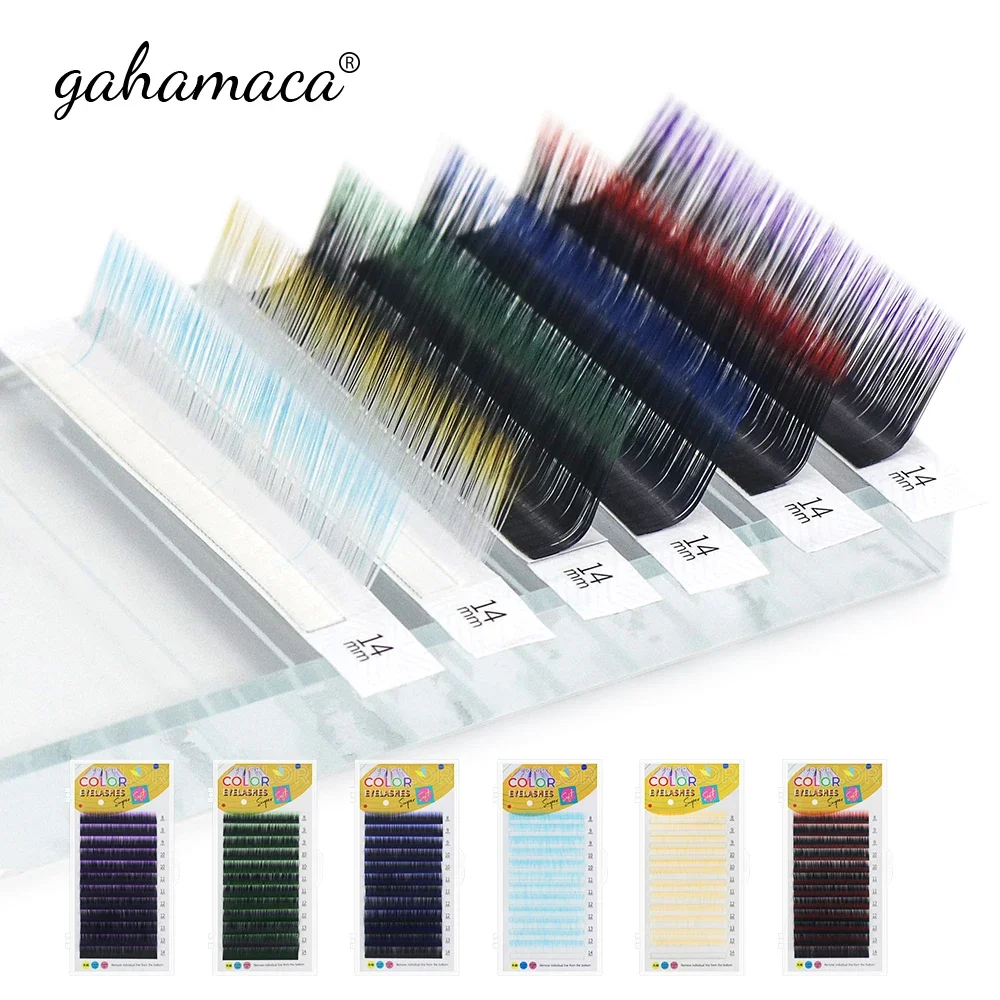 

GAHAMACA Colored Eyelash Extensions Lash Extensions Ombre Lashes 0.07mm/0.10mm C/D/L/LU Curl 8-14mm