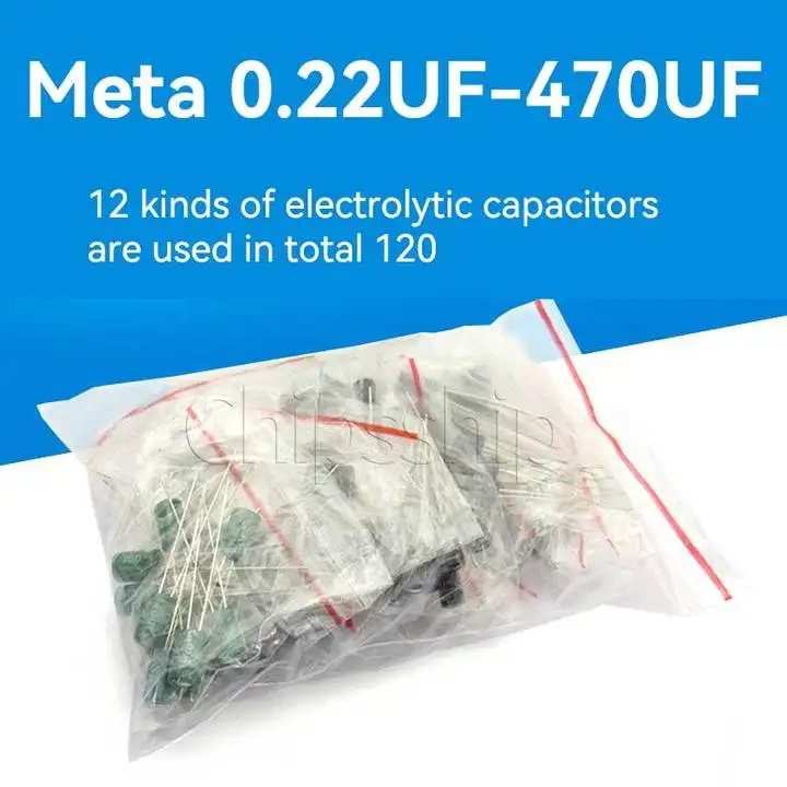 Component Pack 0.22UF-470UF Commonly Used Electrolytic Capacitor Pack 12 Kinds of Aluminum Electrolytic Capacitor a total of 120