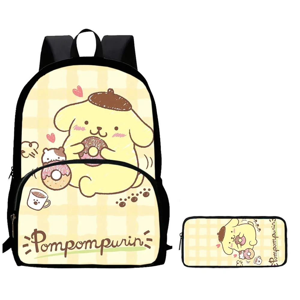 

2Pcs Set Child School Backpack with Front Pocket,Cartoon P-om Pom School Bag for Girls Boys,Large Child Backpack for Aged 5-10