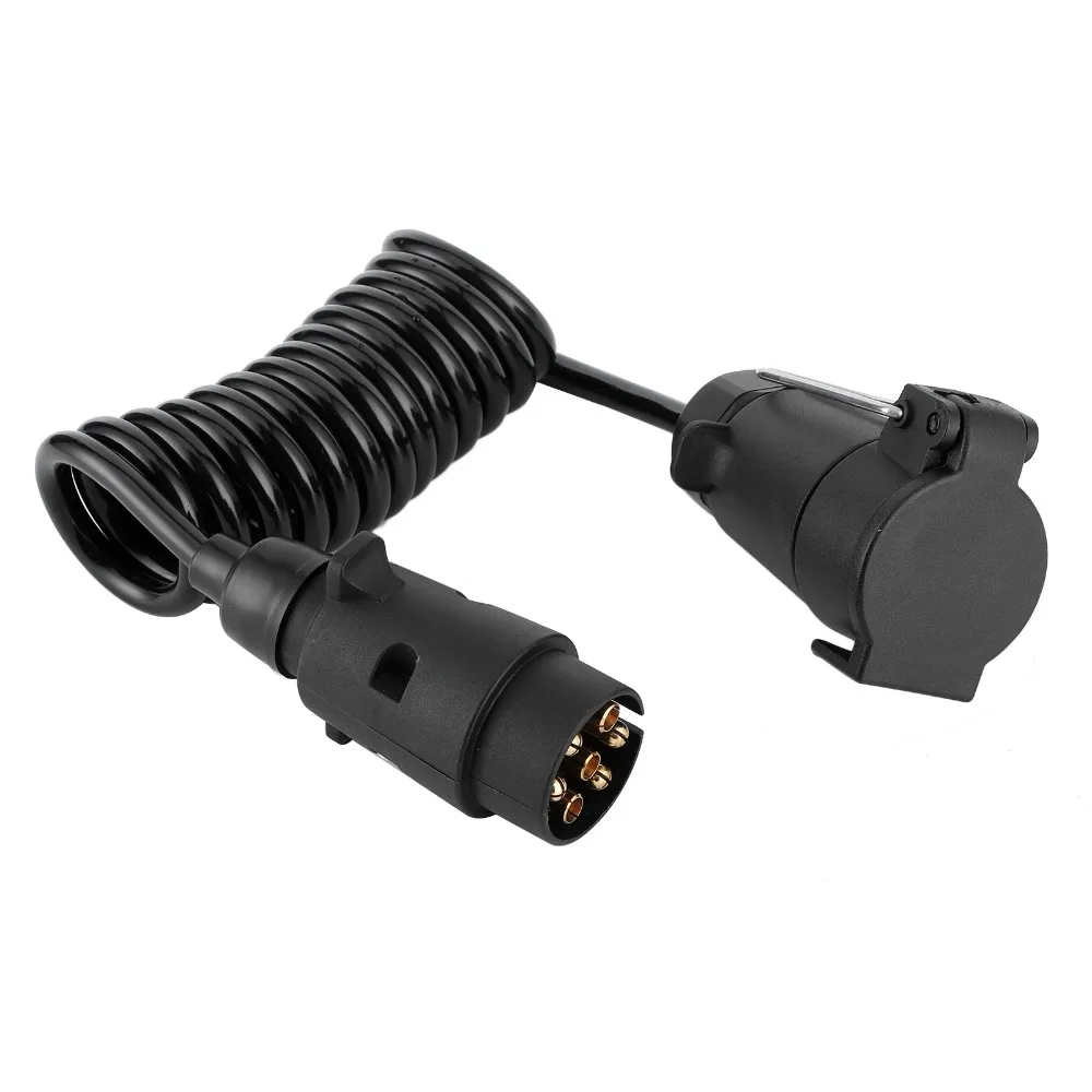 2M Trailer Plug Adapter 12V Coiled Cable Caravan Spring Cable European Style Connector Cap Trailer Wiring Connector