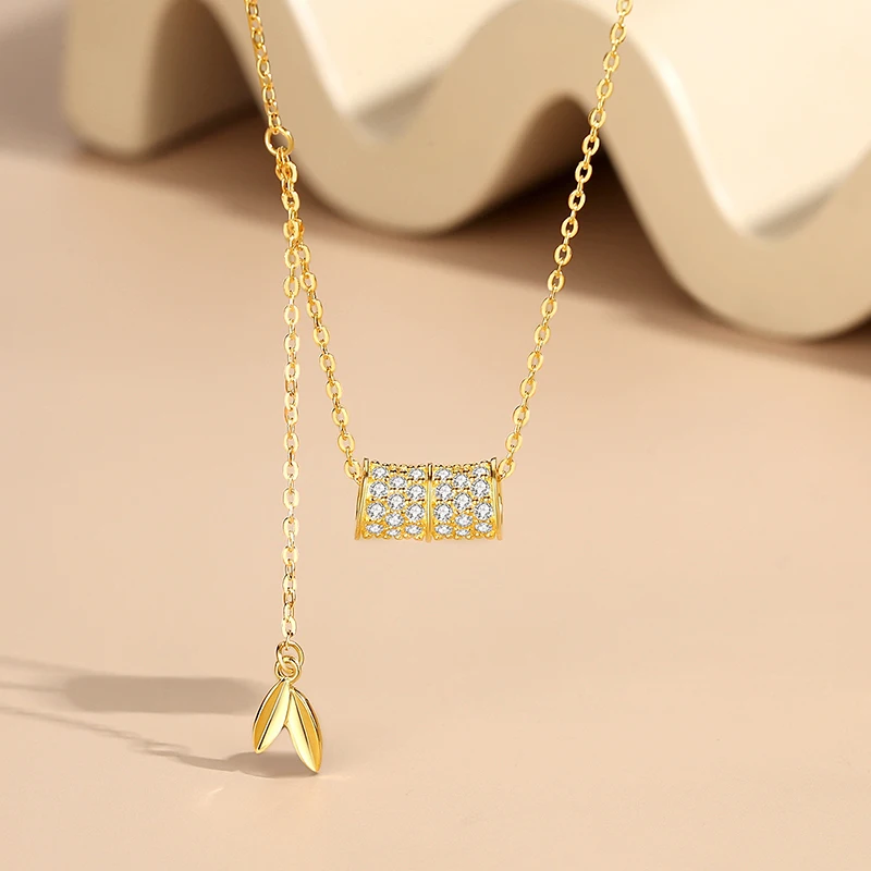 925 Sterling Silver Original Creative Design Bamboo Necklace For Women Full Zircon Diamond Plant Pendant Party Fine Jewelry Gift