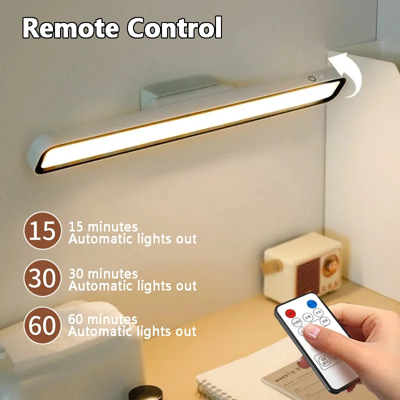 Lámpara LED de escritorio de lectura, luz recargable por USB, lámpara de mesa con atenuación continua, luz nocturna con Control remoto para armario de dormitorio