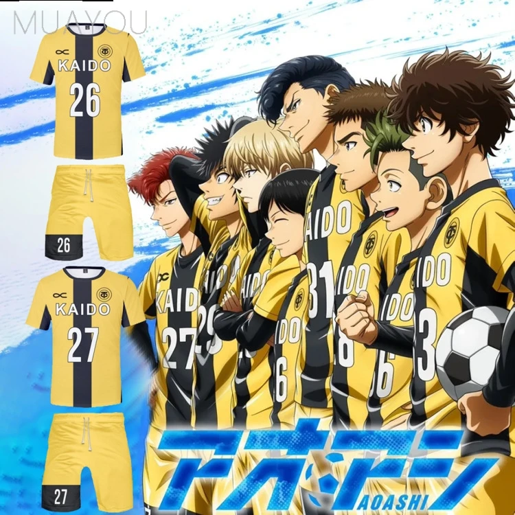 Aoashi Ao Ashi Cosplay Merch T-shirt Men Tshirt Tee Football Soccer Uniform Two piece Set Double layer Breathable Suit